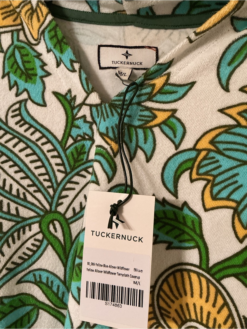 Tuckernuck Beach Lagoon Wildflower Terry Cabana Swim Coverup Hoodie M/L NWT - Picture 2 of 14